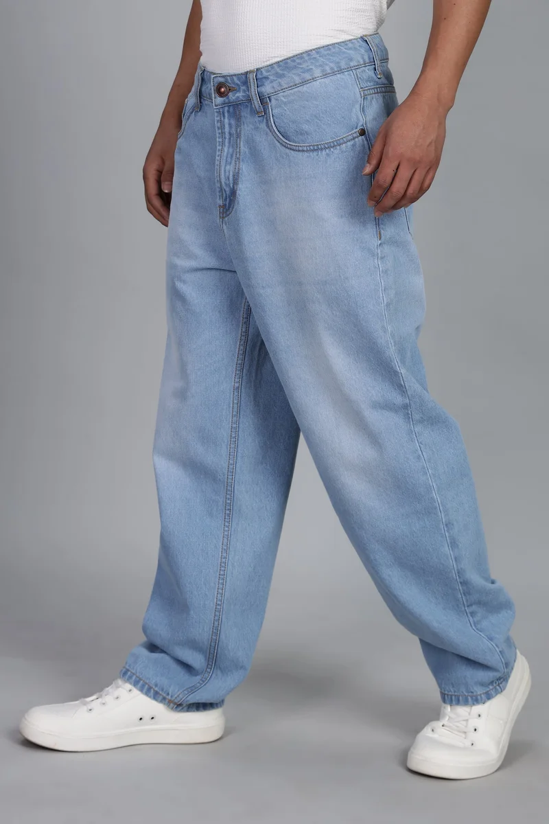 Inkd Denim Drama Men's Cargo Carpenter Baggy Jeans – Mid-Rise | 100% Cotton | Contrast Stitch| 6 Pocket Styling | Baggy Jeans for Man | Cargo for Men for Men | Best Price UAE